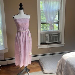 J. Crew Strapless Smocked Linen Dress Lavender/pink  NWT